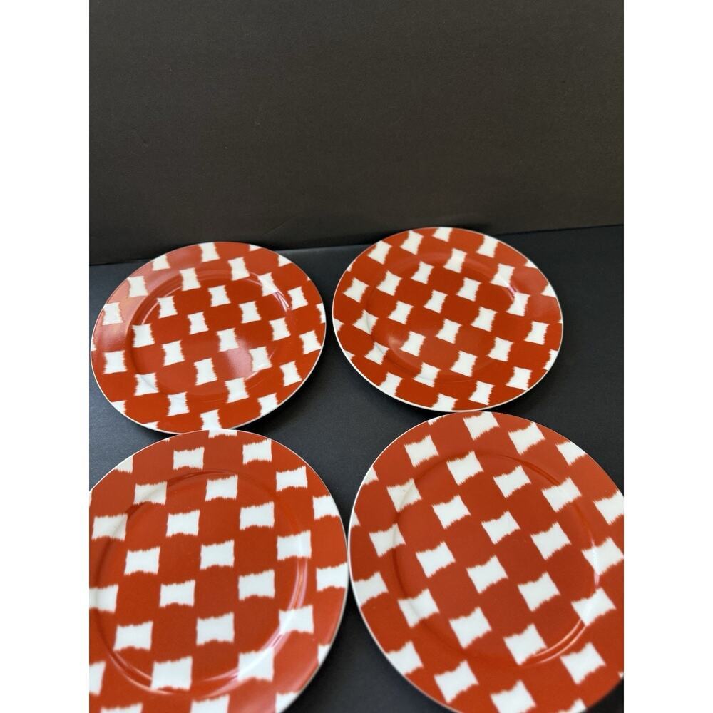 Portobello By Inspire Checkered Plate Fine Bone China Orange White Set(4) Modern